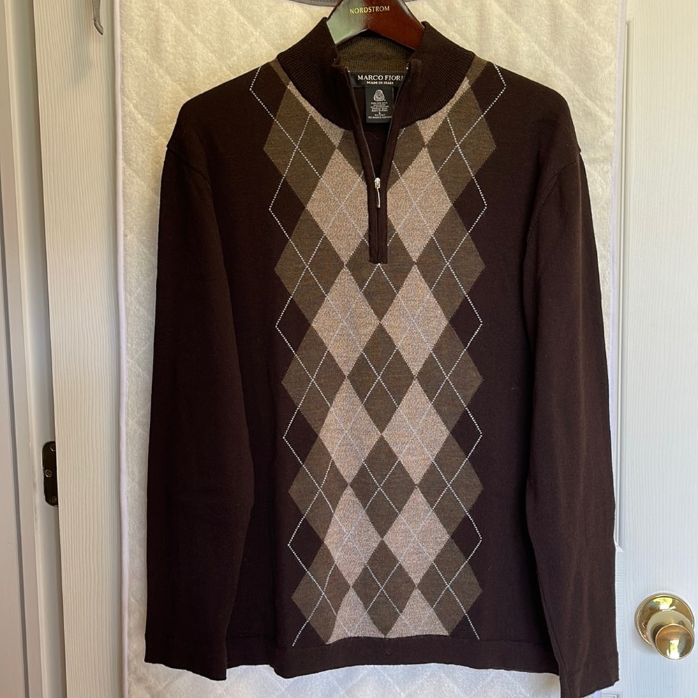 Men’s Marco Fiori 3/4 Zip Sweater, Extrafine Merino Wool, L